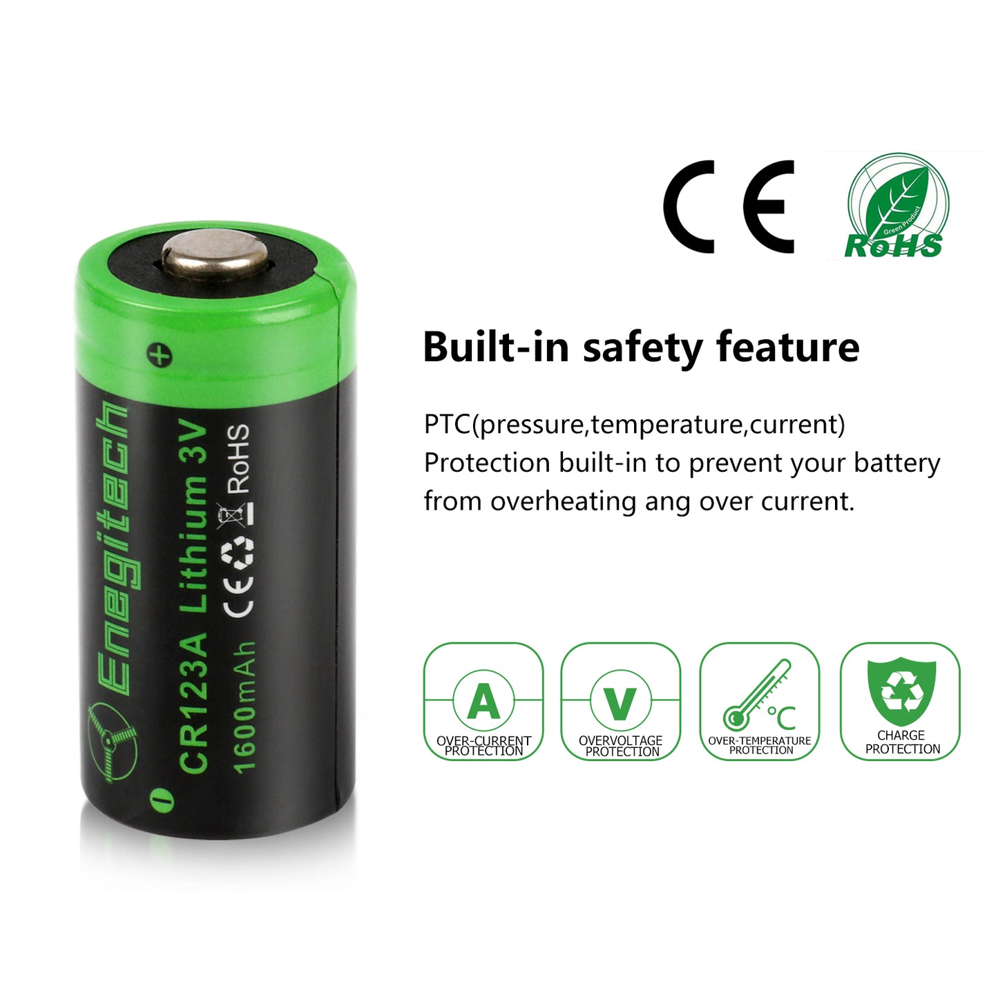Enegitech CR123A Lithium Batteries - 6Pack